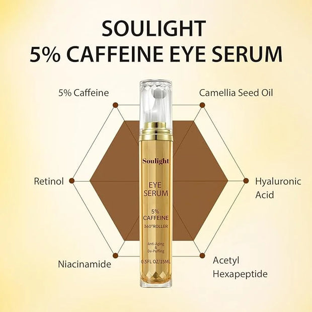 Soulight 5% Caffeine Eye Serum for Anti Aging | Reduce Dark Circles, Puffiness, Fine Lines & Wrinkles | Hyaluronic Acid & ...