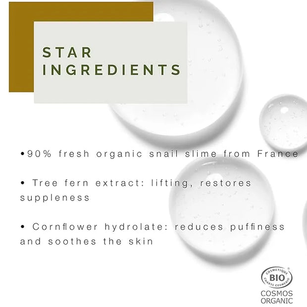 100% Pure Snail Mucin Eye Cream, Certified Organic & Cruelty Free, Made In France. Natural Luxury Eye Cream, .50 oz. - Pro...