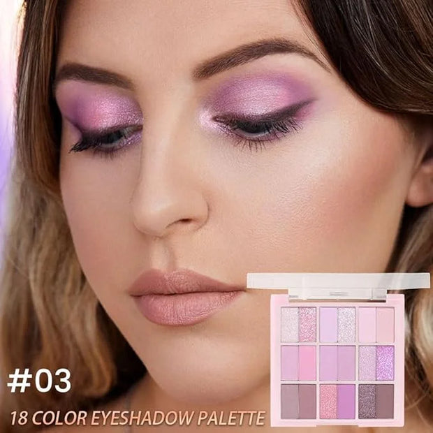 18Colors Purple Pink Nude Shimmery Eyeshadow Palette Makeup,Light Purple Mauve Glitter Sparkly Highly Pigmented Eye Shadow...