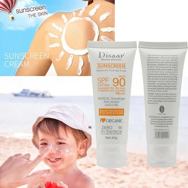 SPF 90 Sunscreen Instant Protection UVA UVB Foundation PA+++ Oil Free Sunblock Cover Protect Perfectly Moisturizing Covera...