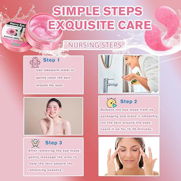 Rose Eye Patches 2-Pack (120 PCS), Hydrating & Soothing Eye Mask Skincare, Anti-Aging Collagen Eye Gel, Under Eye Patches ...