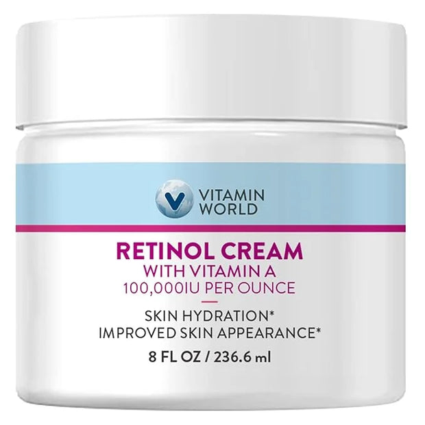 Vitamin World Retinol Cream 100,000 IU 8 oz., Gentle Retinol Night Cream for Face with Retinyl Palmitate & Dual Vitamin E ...