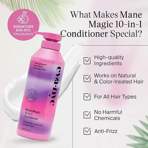 Eva NYC Mane Magic 10-in-1 Hair Conditioner, Sulfate-Free for Soft, Smooth, Strengthened Locks - All Hair Types, GMO-Free,...