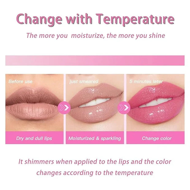 Hydrating Lip Glow Oil for Women, Color Changed Lip Plumper Gloss Moisturizing Nourishing Black Big Brush Head Lip Oil Smo...