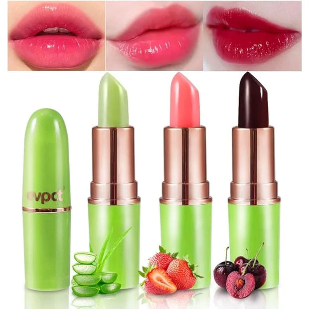 evpct 3Pcs Magic Color Changing Lipstick Long Lasting Waterproof 24 Hours Original for Women, Aloe Vera Strawberry Black R...