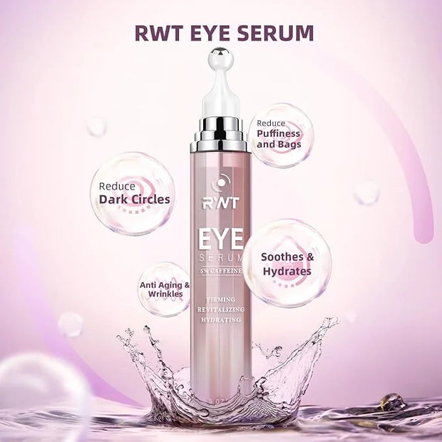 5% Caffeine Eye Cream & Under Eye Serum for Dark Circles and Puffiness Eye Care Eye Roller Serum with 360° Massage Ball Ey...