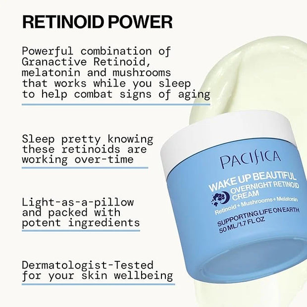 Pacifica Wake Up Beautiful Retinoid Night Cream – Overnight Anti-Aging Moisturizer with Hyaluronic Acid & Melatonin, Reduc...