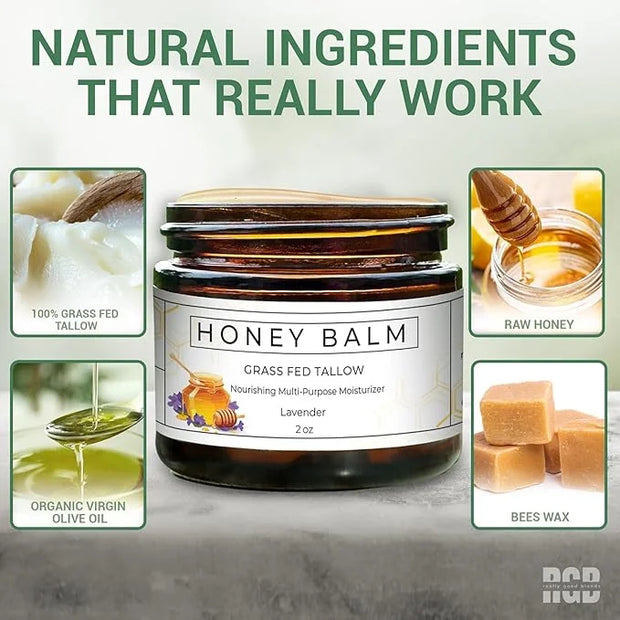 Tallow and Honey Balm, Organic Body Butter, Grass-Fed Beef Tallow for Skin, Soothing All-Natural Moisturizer for Body and ...