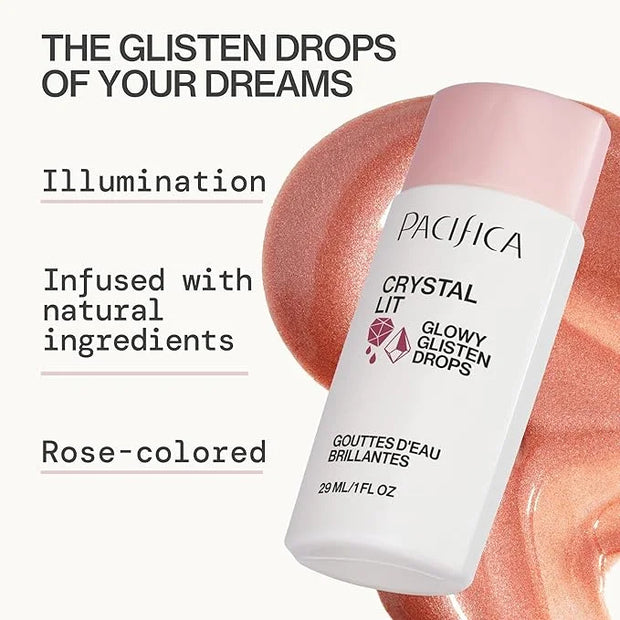 Pacifica Crystal Lit Glowy Glisten Drops – Face Makeup - Shimmery Multi-Use Liquid Blush/Highlighter for Radiant, Dewy Che...
