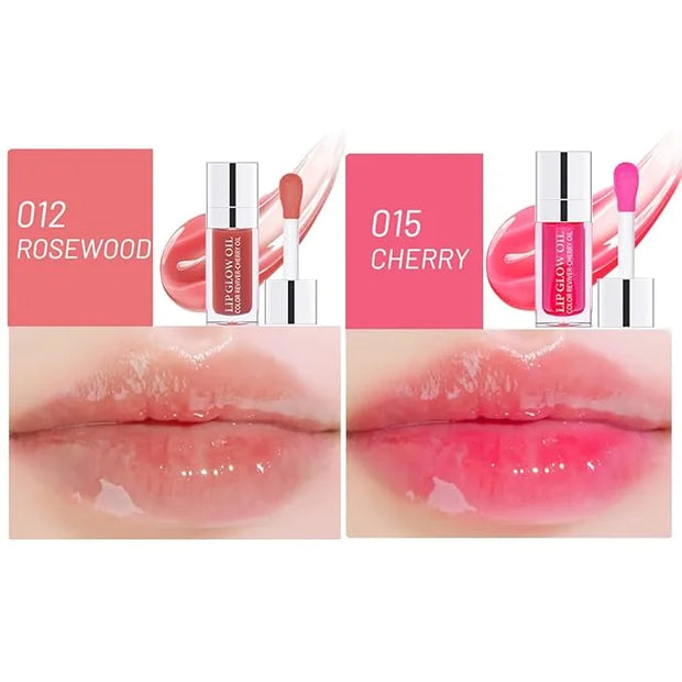 2 Colors Hydrating Plumping Lip Glow Oil,Moisturizing Lip Oil Gloss Transparent Glossy Lip Gloss Primer Lip Tint for Lip C...