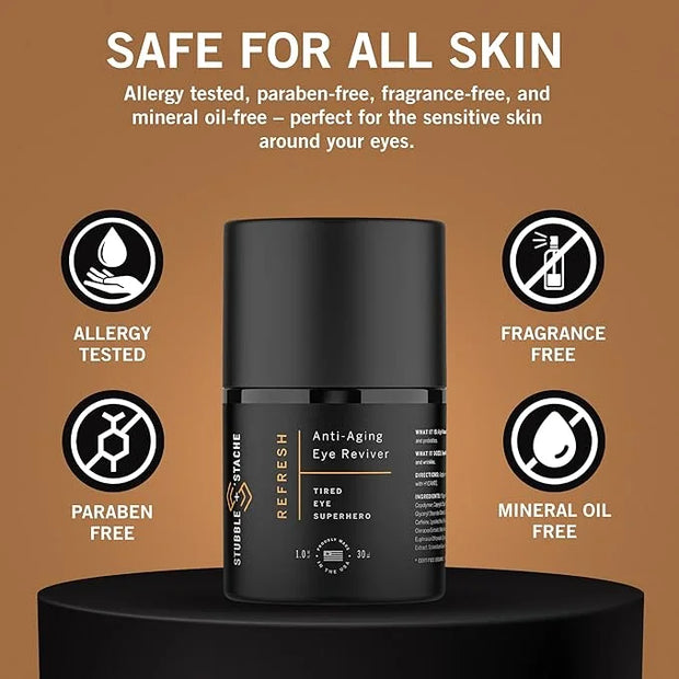 stubble & stache Refresh Under Eye Cream for Men – Reduces Puffiness, Smooths Fine Lines, Brightens Tired Eyes – With Acme...