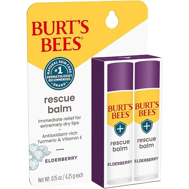 Burt's Bees Rescue Balm Elderberry Lip Balm, With Antioxidant-Rich Elderberry, Tint-Free, Natural Origin Lip Care, 2 Tubes...