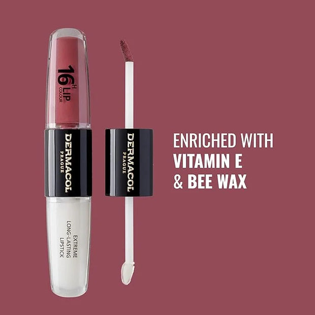 Dermacol NEW 16-Hour Lip Colour, Highly Pigmented Glossy Lip Stain, Two-Phase Lip Plumper Gloss, Kissproof Lip Makeup Prod...