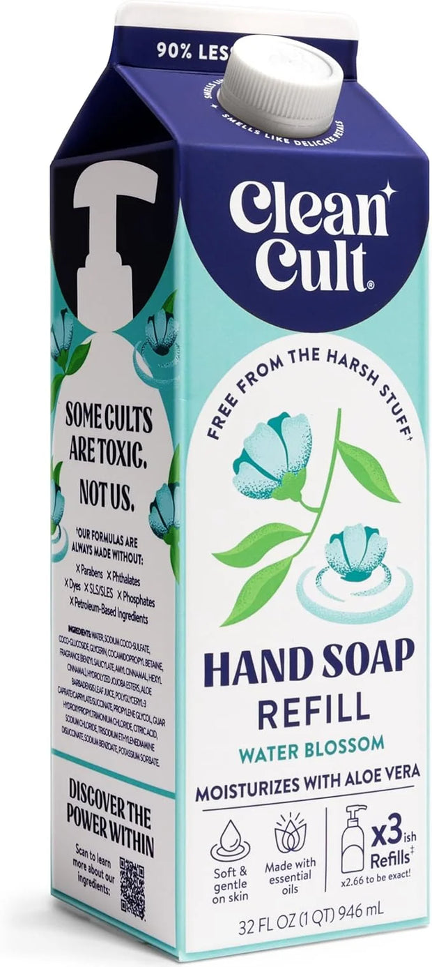 Cleancult Liquid Hand Soap Refill - Water Blossom - Moisturizes Dry & Sensitive Skin - Made with Aloe Vera & Essential Oil...