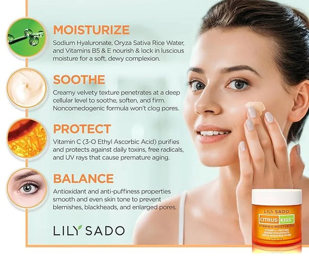 LILY SADO CITRUS KISS™ Vitamin C Moisturizer - Anti-Wrinkle Natural Vegan Daily Face Moisturizing Lotion - Hydrates, Softe...