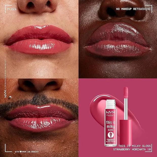 NYX PROFESSIONAL MAKEUP This Is Milky Gloss, Lip Gloss with 12 Hour Hydration, Vegan - Strawberry Horchata (Mauve Pink) - ...