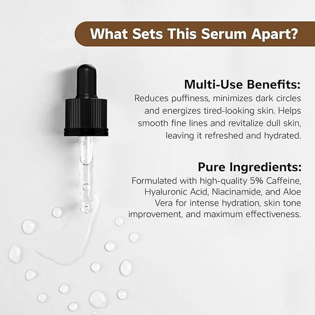 Caffeine Eye Serum for Face and Skin, Hydrating Solution, Reduces Dark Circles, Puffiness & Fine Lines, Moisturizing - Pro...