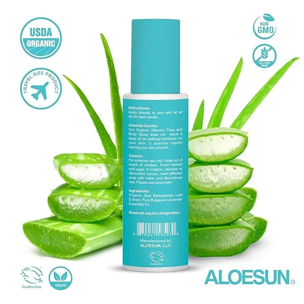 After Sun Face and Body Spray | Organic Aloe Vera Gel with Pure Lavender Essential Oil | Sunburn Relief Natural Aftersun S...