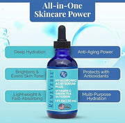 RemeVerse Hyaluronic Acid Serum with Vitamin C & Green Tea Extract - 100% Pure Formulation for Face, Lips & Décolleté - In...