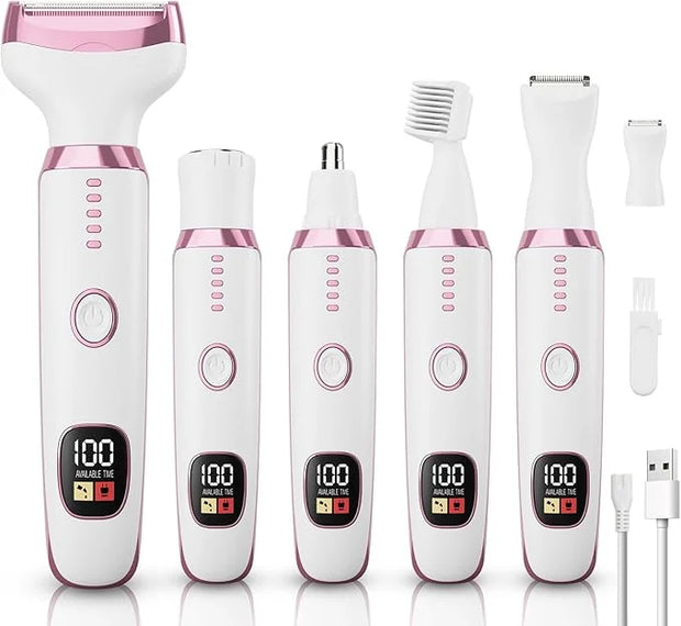 Electric Razor Shavers for Women 5 in 1 Electric Shaver for Women,Cordless Replaceable Facial Eyebrow Razors & Nose Hair T...
