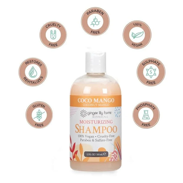 Ginger Lily Farms Botanicals Moisturizing Shampoo for All Hair Types, Coco Mango, 100% Vegan & Cruelty-Free, Coconut Mango...