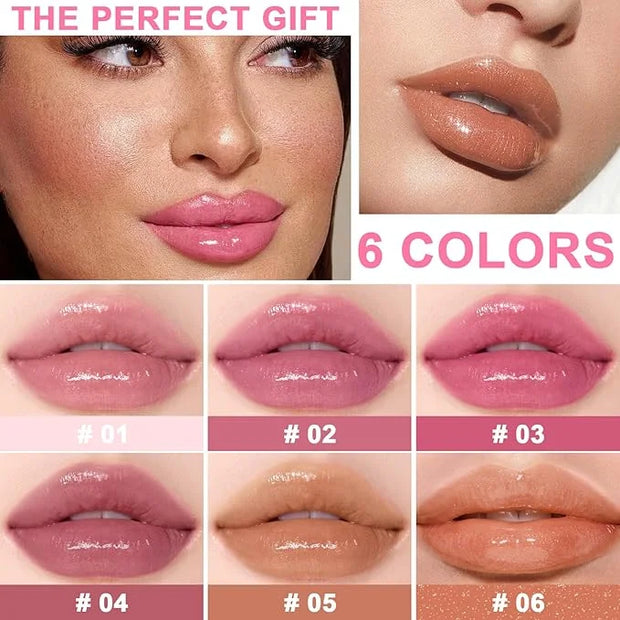 6 PCS Hydrating Lip Oil, Big Brush Head Lip Glaze Shiny Transparent Lip Glow Oil, Nourishing & Non-sticky Long Lasting Fre...