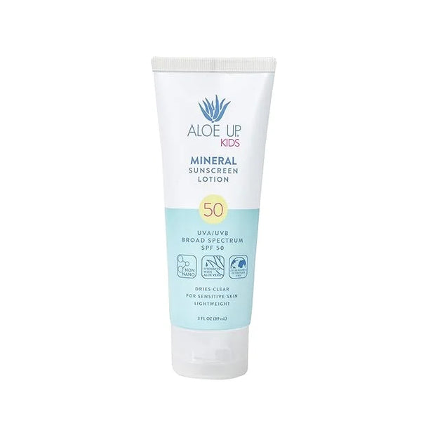 Aloe Up Kids Broad Spectrum Mineral Sunscreen Lotion SPF 50 - Face and Body Sunblock for Sensitive Skin - With Gen2 Zinc O...