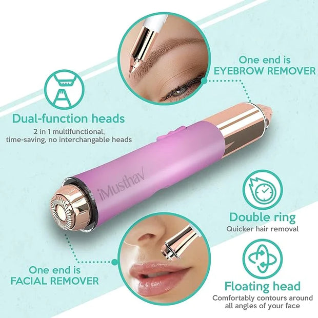 2-in-1 Portable Rechargeable Painless Eyebrow Trimmer & Facial Hair Remover, removes eyebrow, face, lips and body hair for...