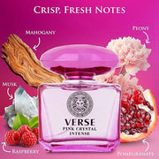 Verse Pink Crystal Intense for Women 3.4 fl Oz - Fruity & Floral Scents of Raspberry, Peony, Magnolia & Lotus Flowers - Ba...