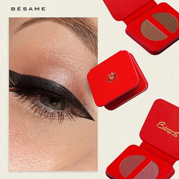 BESAME 3 Eyeshadow Duo & Shadow Brush Set – Socialite Brown, Pistachio, Plum Dandy – Ultra-Blendable Matte & Shimmer with ...