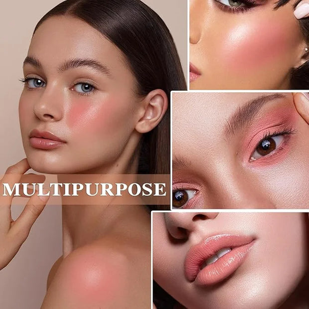 Cream Blush Stick with Brush and Makeup Sponge,Waterproof Multi Cream Makeup Stick,Lightweight,Long-lasting,2 in 1 Multi B...
