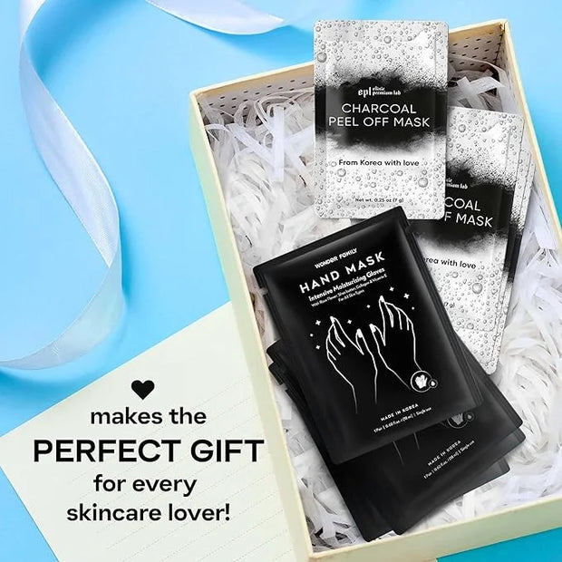 Hand Mask & Activated Charcoal Face Mask Skin Care Kit - Korean Skin Care Products Bundle for Face Skin Care & Dry Hands -...