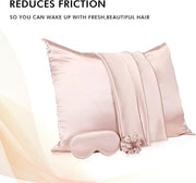 2 Pack Satin Pillowcase with Latent Zipper, Adjustable Satin Eye Mask for Sleeping and Satin Volume Scrunchie for Hair and...