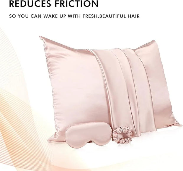 2 Pack Satin Pillowcase with Latent Zipper, Adjustable Satin Eye Mask for Sleeping and Satin Volume Scrunchie for Hair and...