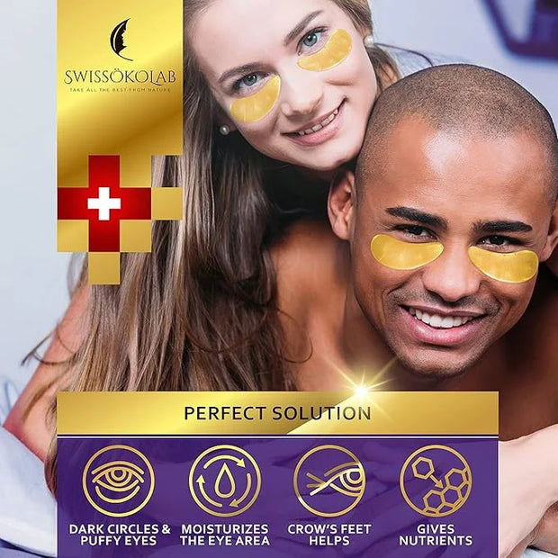 SWISSÖKOLAB Under Eye Patches For Puffy Eyes 24k Gold Eye Mask Dark Circles And Puffiness Collagen Eye Gel Pads Moisturizi...