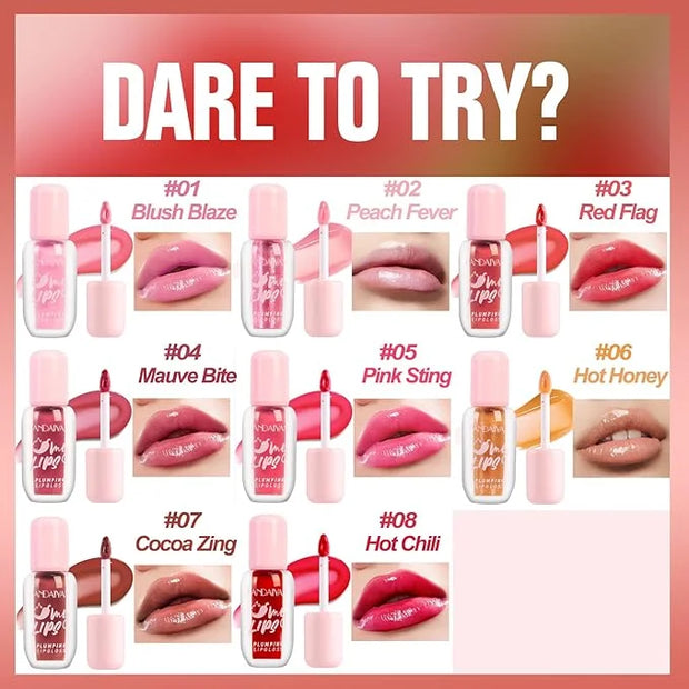Lip Plumper Gloss, Plumping Lip Gloss with Chili Pepper, Blush Blaze/Peach Fever/Red Flag/Mauve Bite/Pink Sting/Hot Honey/...