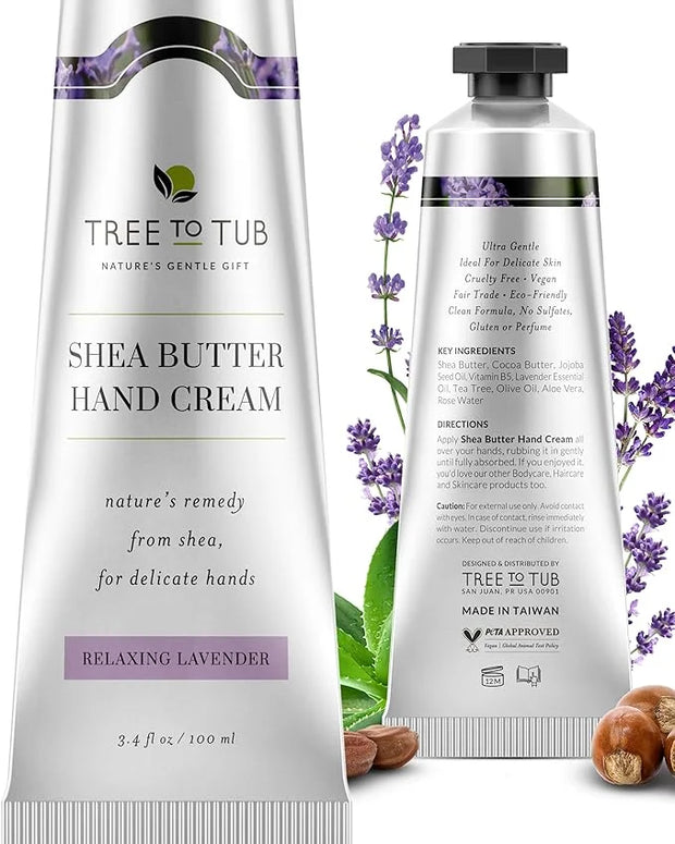 Tree to Tub Shea Butter Hand Cream for Dry Cracked Hands - Moisturizing Sensitive Skin Hand Lotion for Women & Men, Non-Gr...