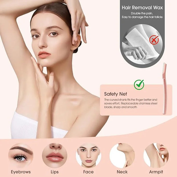 Dermaplane razor for women with 10 replaceable blades, dermaplaning tool for facial peach fuzz, eyebrows, exfoliation, and...