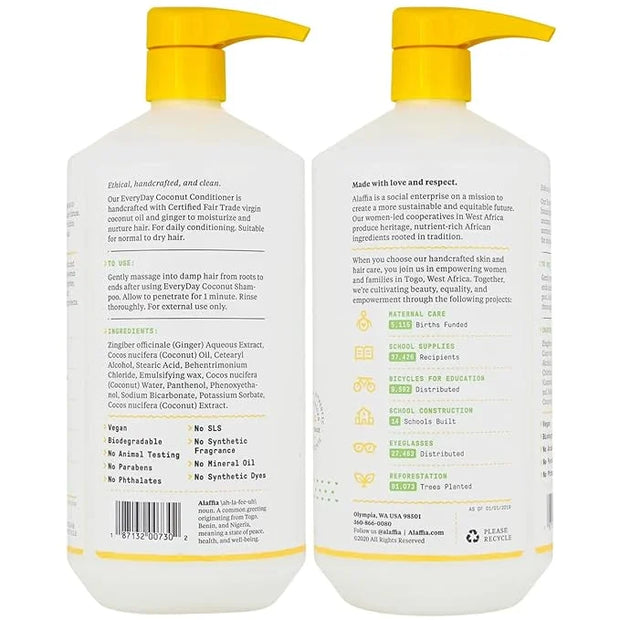 Alaffia Everyday Coconut Conditioner 2-Pack – Moisturizing Coconut Oil & Ginger Extract, Normal to Dry Hair, Curly Styles,...