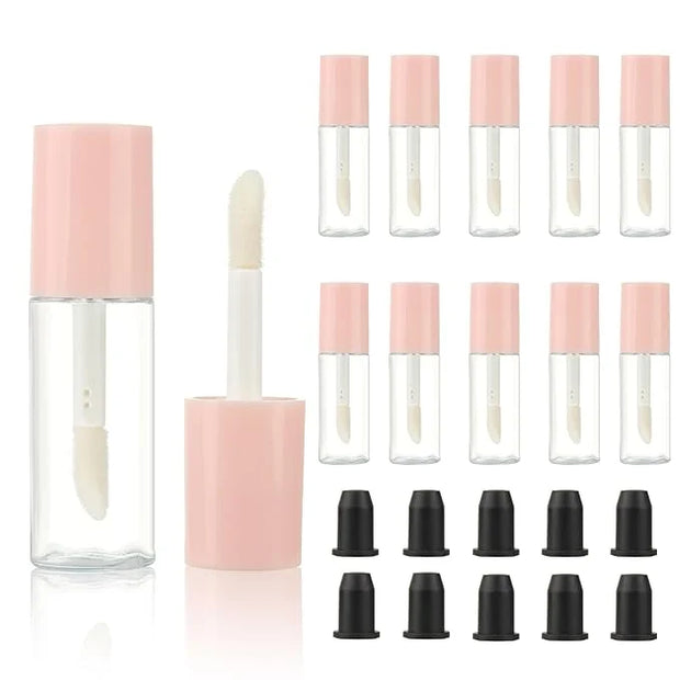 COSIDEA 10pcs 3ml empty lip gloss tubes with wand 0.1OZ Round mini Pink lipgloss tube container for DIY cosmetics packing ...