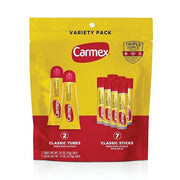 Carmex Classic Medicated Lip Balm Pack, Lip Moisturizer for Chapped Lips, 9-Count Variety Pack Bag (2 Tubes, 7 Sticks) - P...