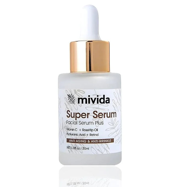 mivida Anti-Aging Super Serum with Retinol, Hyaluronic-Acid, Rosehip Oil, Vitamin C | All-In-One Face Serum For Wrinkles, ...