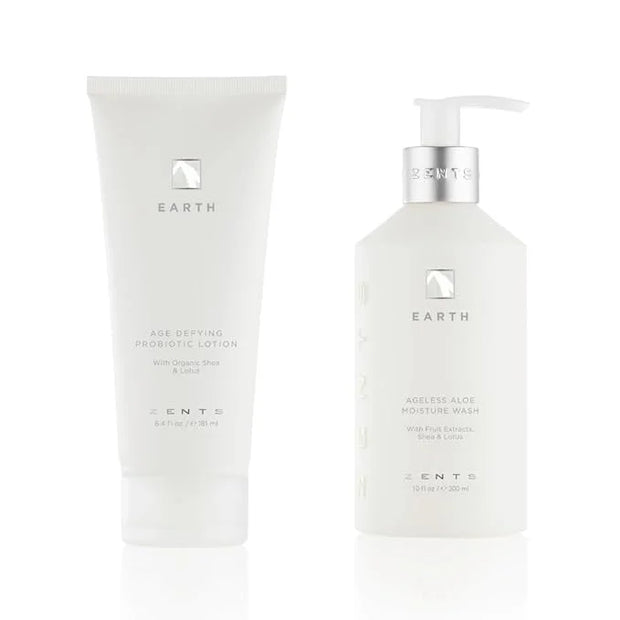 Zents Moisturizing & Cleansing Skincare Set (Earth Fragrance) | Probiotic Lotion & Body Wash with Organic Shea Butter & Al...