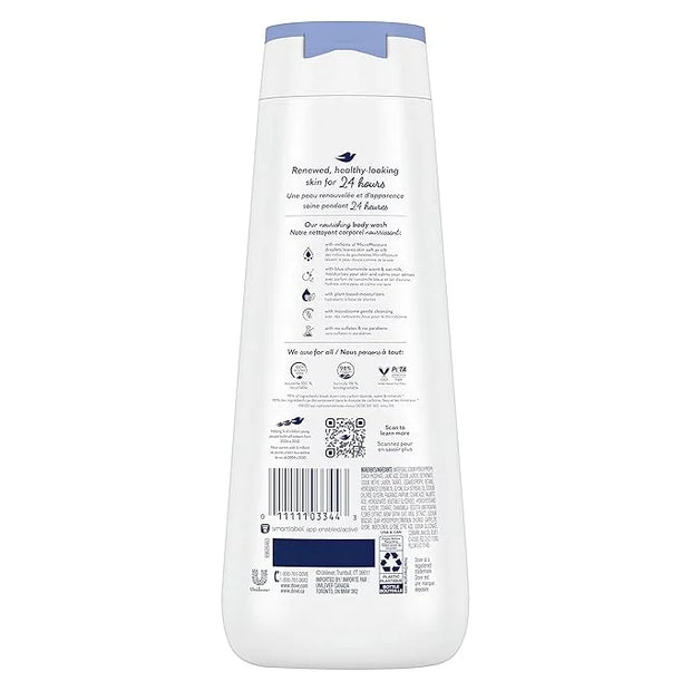 Dove Body Wash Anti-Stress Blue Chamomile & Oat Milk 4 Count for Renewed, Healthy-Looking Skin Moisturizing Gentle Skin Cl...