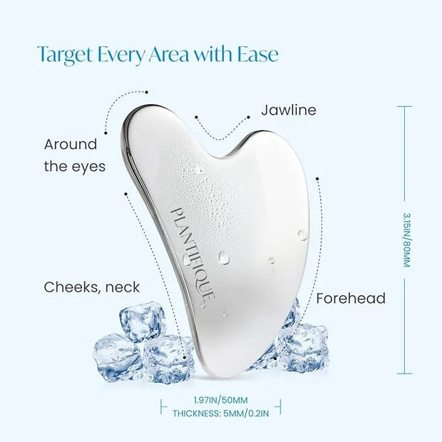 PLANTIFIQUE Gold Under Eye Patches for Puffy Eyes and Dark Circles 5 Pairs and Stainless Steel Gua Sha Facial Tool, Skin M...