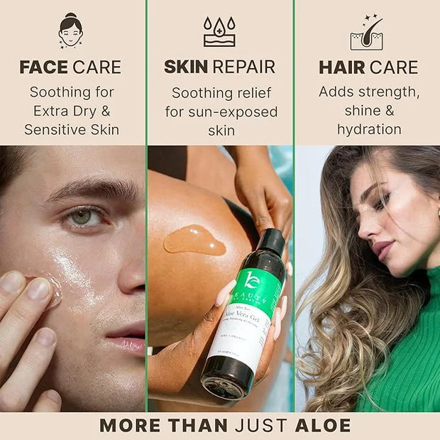Beauty by Earth Aloe Vera Gel - USA Made with Natural & Organic Ingredients, Pure Aloe Vera Plant Gel for Face Mask, Hair ...