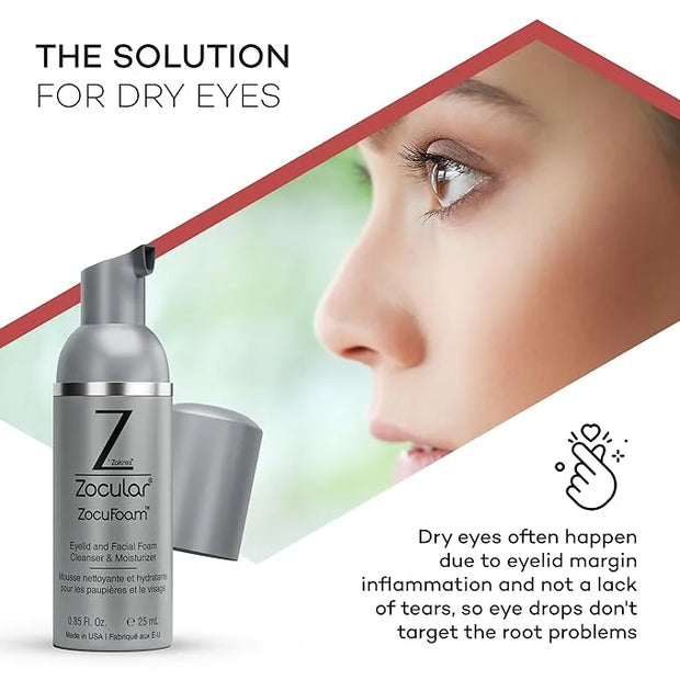 ZocuFoam Eyelid Cleanser - Foaming Eyelid Scrub - Natural pH Balanced Solution - 25mL - Product Image