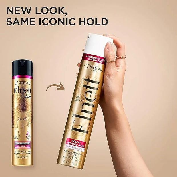 L'Oreal Paris Hair Care Elnett Satin Extra Strong Hold Hairspray For Color Treated Hair, Long Lasting Plus Humidity Resist...