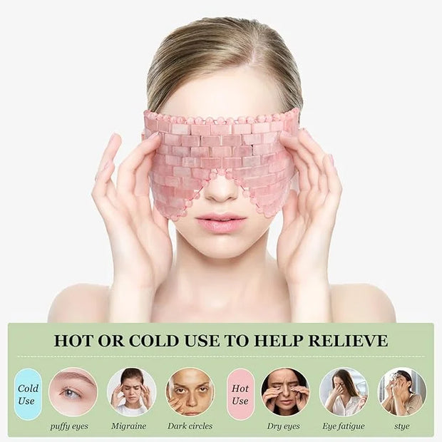 Natural Jade Eye Mask and Rose Quartz Eye Mask Set - Soothing & Relaxing Alleviate Puffiness and Migraines with Cooling an...