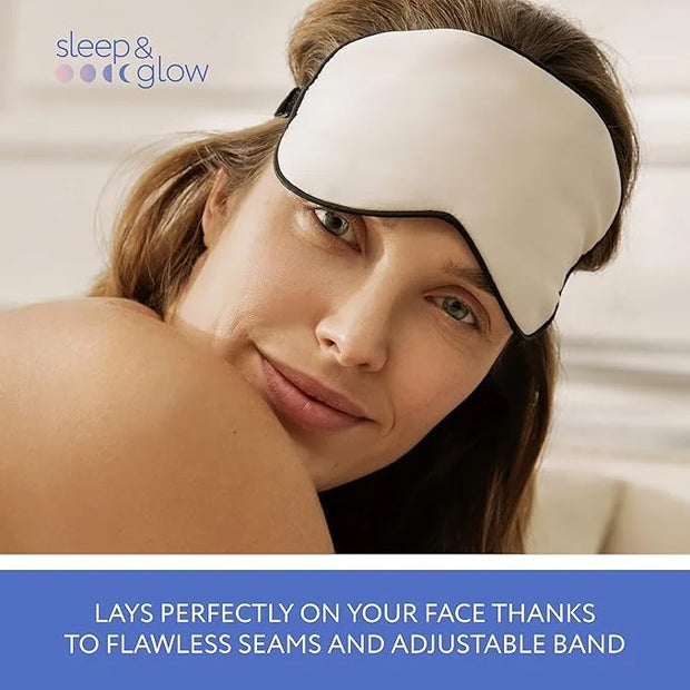 SLEEP & GLOW Silk Sleep Eye Mask Luxury Mulberry 22 Momme 100% Natural Triple Silk Blindfold with Adjustable Strap for Com...